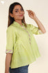 Chanderi Silk Flared Shirt In Lime Green Graphic Block Print
