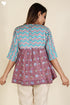 Cotton Silk Pleated Blouse In Jewel Teal and Plum Block Print