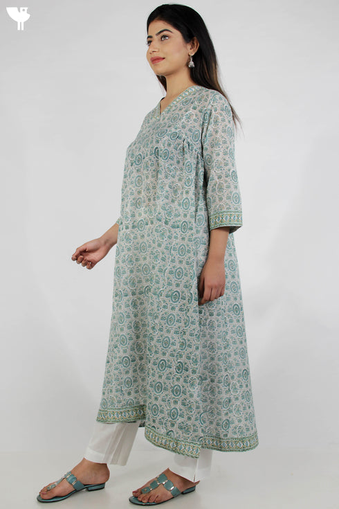 Mul Mul Cotton Dress With Panels In Graphic Block Print