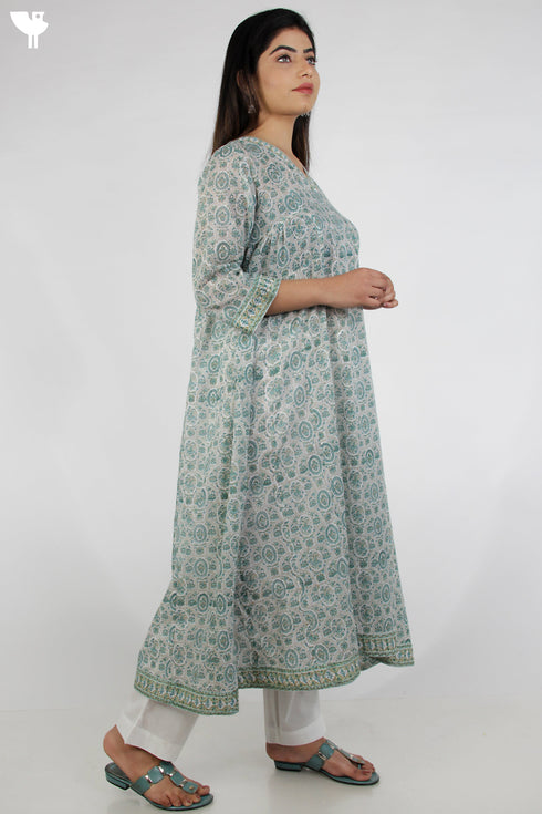 Mul Mul Cotton Dress With Panels In Graphic Block Print