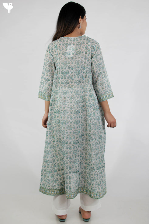 Mul Mul Cotton Dress With Panels In Graphic Block Print