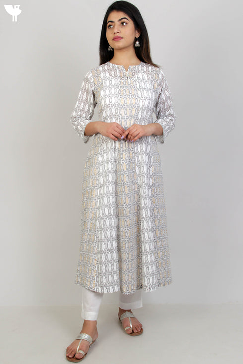 Mul Mul Cotton Dress With Panels In Graphic Block Print