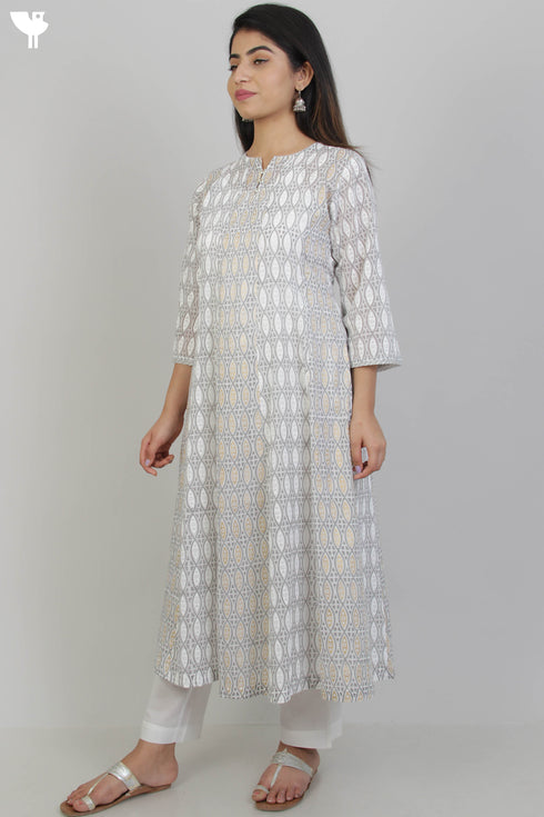 Mul Mul Cotton Dress With Panels In Graphic Block Print