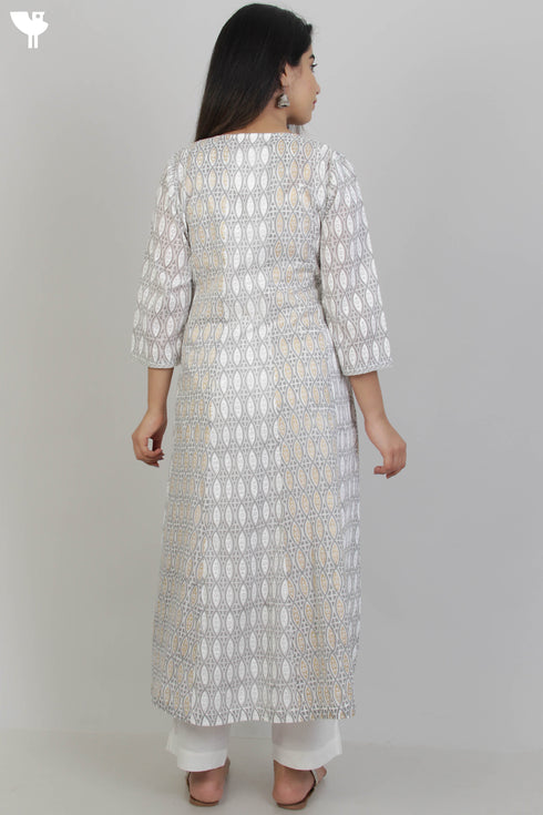 Mul Mul Cotton Dress With Panels In Graphic Block Print
