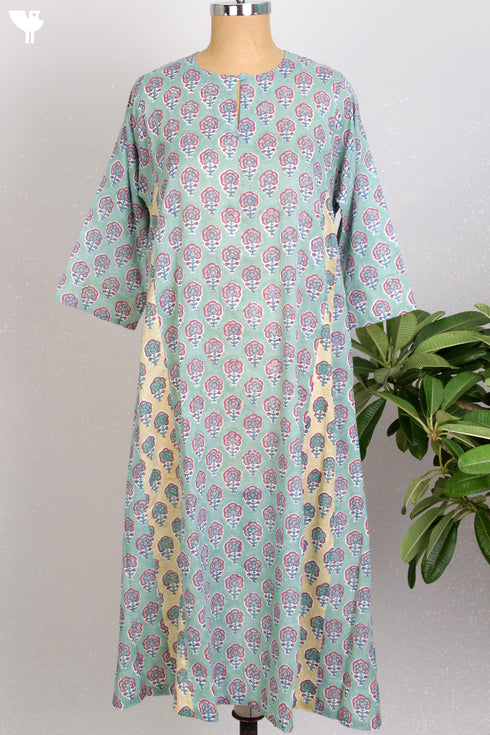 Mul Mul Cotton Dress With Panels In Floral Block Print