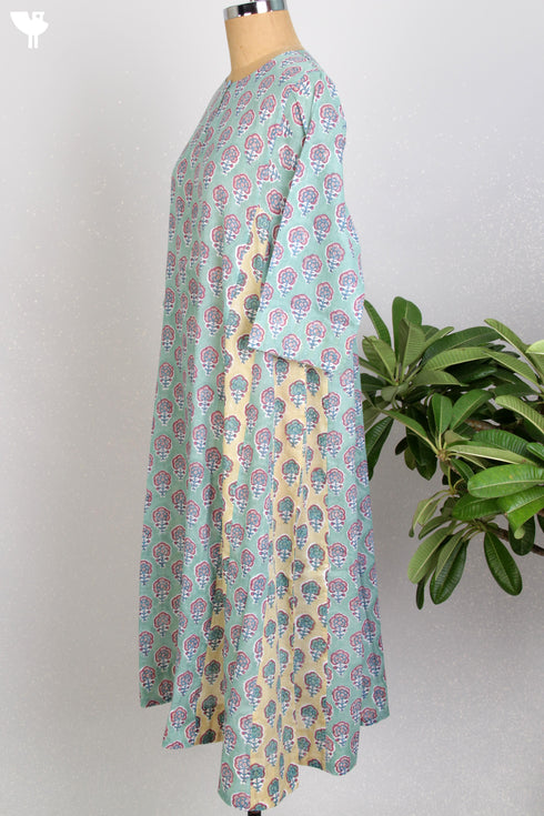 Mul Mul Cotton Dress With Panels In Floral Block Print