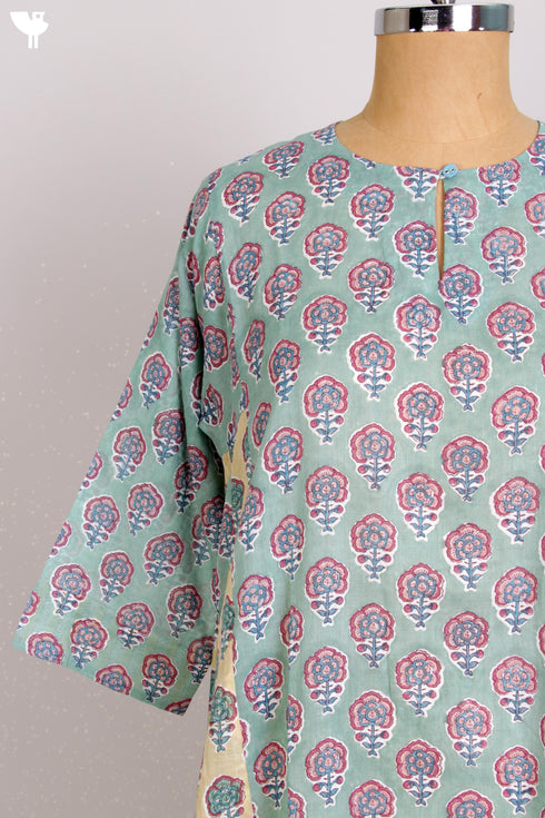 Mul Mul Cotton Dress With Panels In Floral Block Print