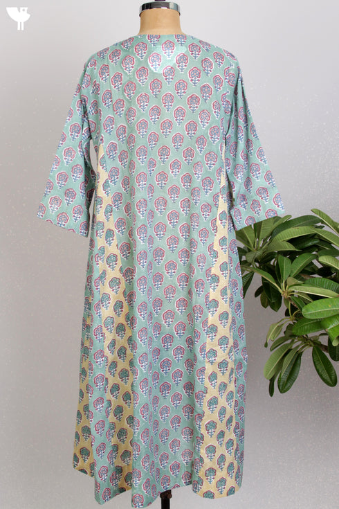 Mul Mul Cotton Dress With Panels In Floral Block Print