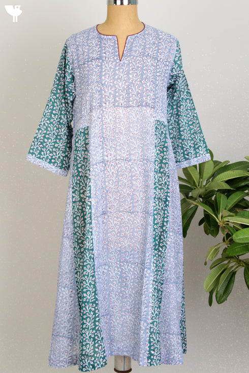 Mul Mul Cotton Dress With Panels In Floral Block Print