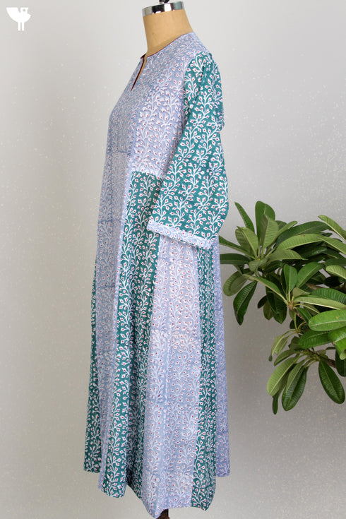 Mul Mul Cotton Dress With Panels In Floral Block Print