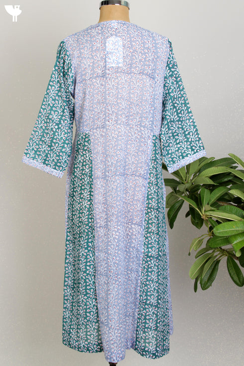 Mul Mul Cotton Dress With Panels In Floral Block Print