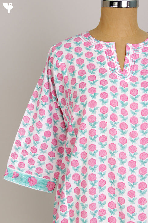 Cotton Cambric Anarkali in Pink Floral Hand Block Print