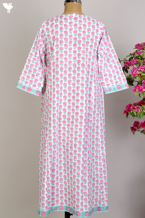 Cotton Cambric Anarkali in Pink Floral Hand Block Print