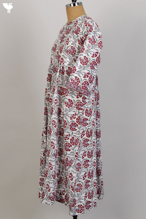 100% Cotton Fine Slub Dress in Floral Hand Block