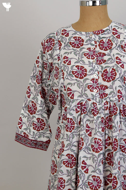 100% Cotton Fine Slub Dress in Floral Hand Block