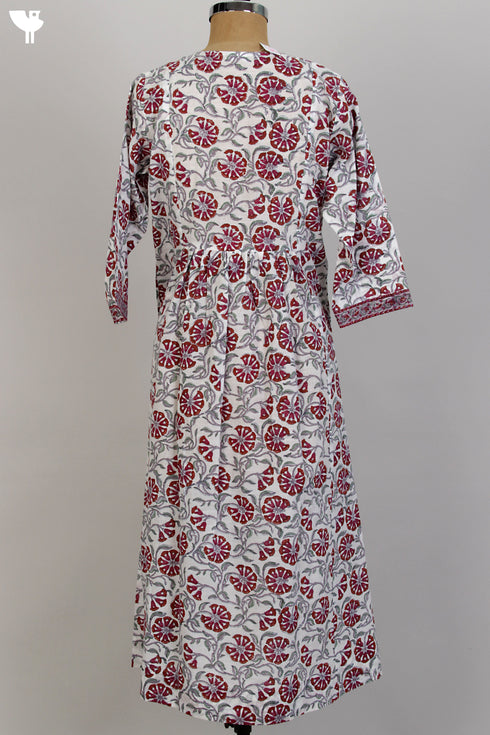 100% Cotton Fine Slub Dress in Floral Hand Block