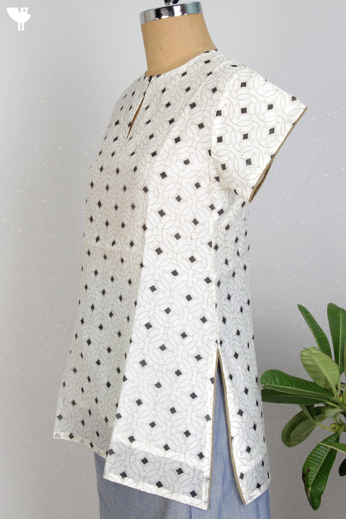 Chanderi Silk Tunic In Geometric Block Print