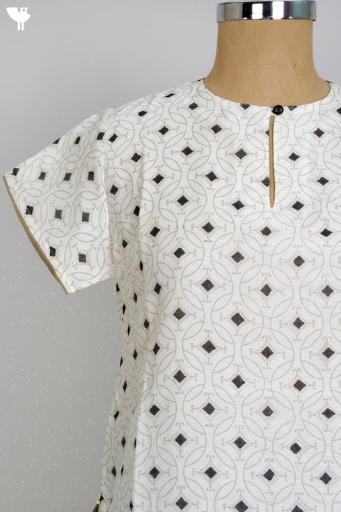 Chanderi Silk Tunic In Geometric Block Print
