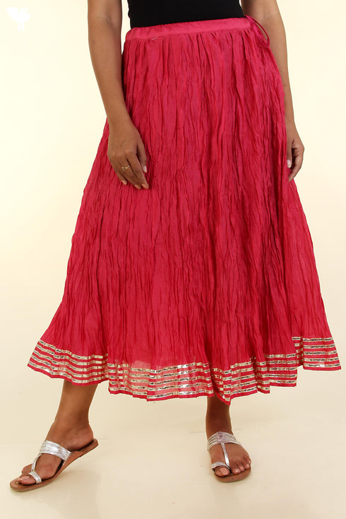 Chanderi Silk Crinkled Skirt In Magenta
