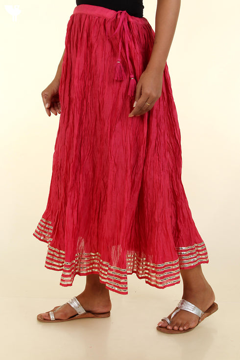 Chanderi Silk Crinkled Skirt In Magenta