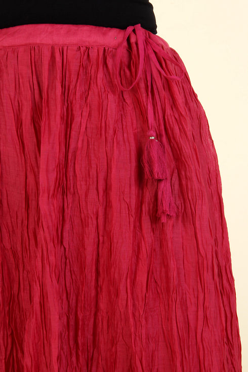 Chanderi Silk Crinkled Skirt In Magenta