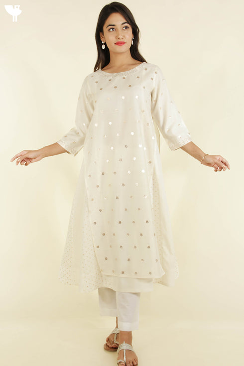 Chanderi Silk Dress With Sequined Embroidery