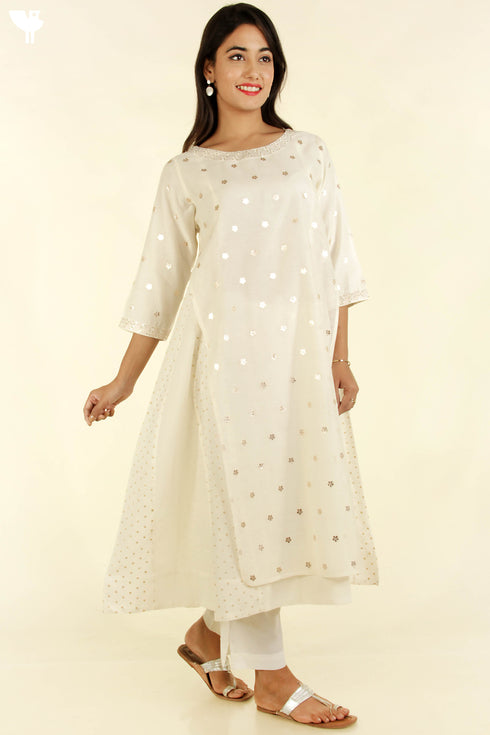 Chanderi Silk Dress With Sequined Embroidery