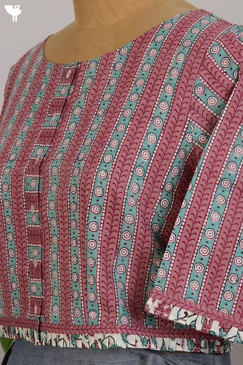Cambric Cotton Blouse In Graphic Block Print