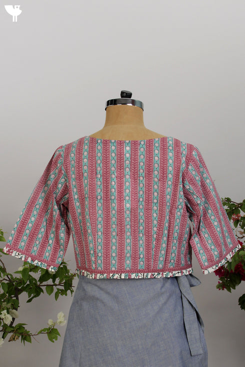 Cambric Cotton Blouse In Graphic Block Print