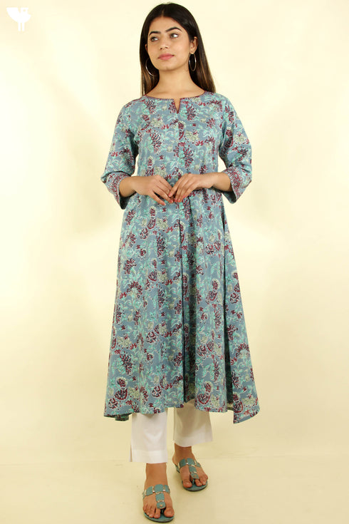 Cambric Cotton Dress With Pleats In Floral Print