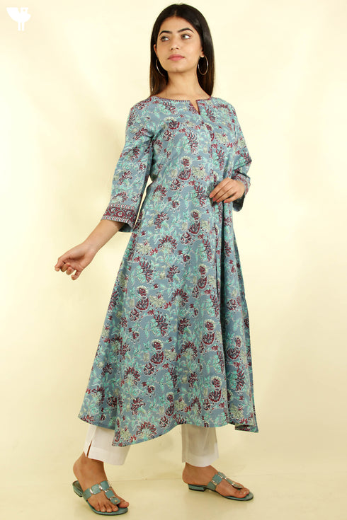 Cambric Cotton Dress With Pleats In Floral Print