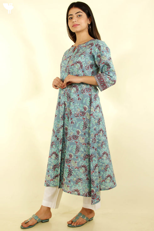 Cambric Cotton Dress With Pleats In Floral Print