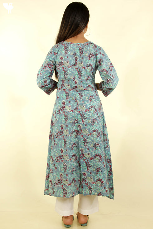 Cambric Cotton Dress With Pleats In Floral Print