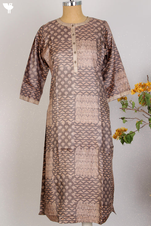 Tussar Silk Kurta In Graphic Block Print