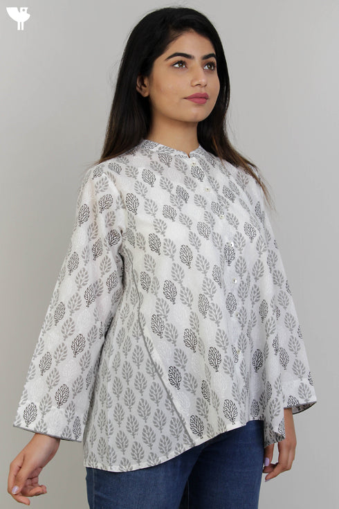 Cambric Cotton Paneled Tunic In Graphic Block Print