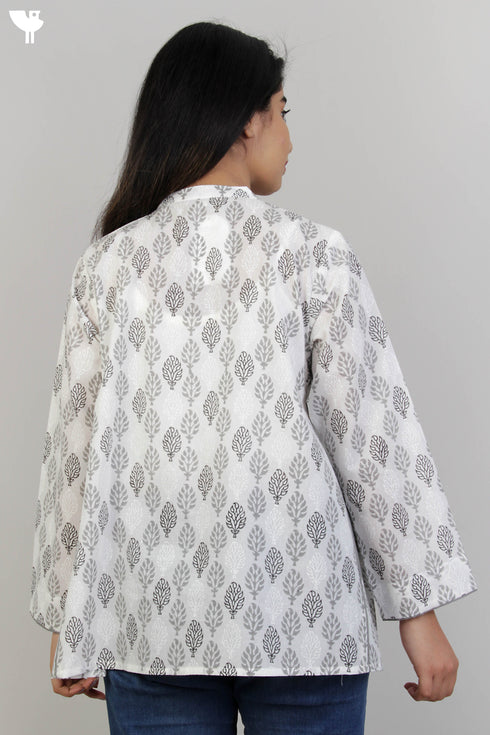 Cambric Cotton Paneled Tunic In Graphic Block Print