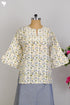 Cotton Cambric Kurti in Yellow Floral Block Print with Pintucks
