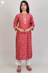 Chanderi Silk Kurta With Golden Lace In Floral Block Print