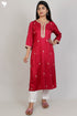 Satin Kurta With Gota Embroidery In Block Print
