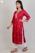 Satin Kurta With Gota Embroidery In Block Print