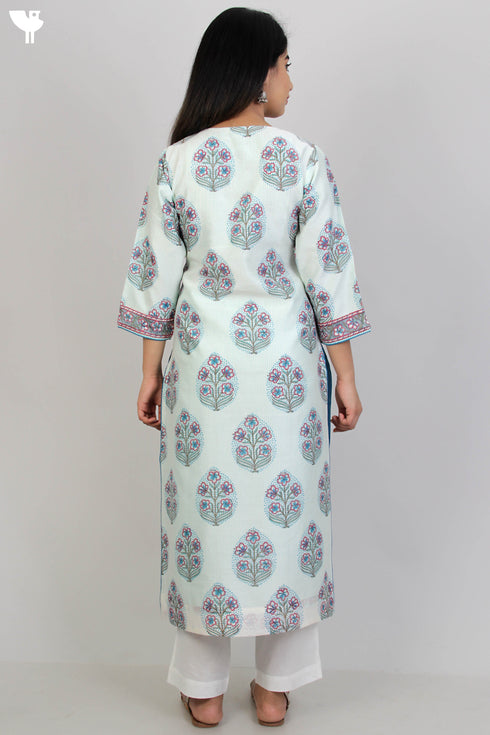 Chanderi Silk Kurta In Floral Block Print