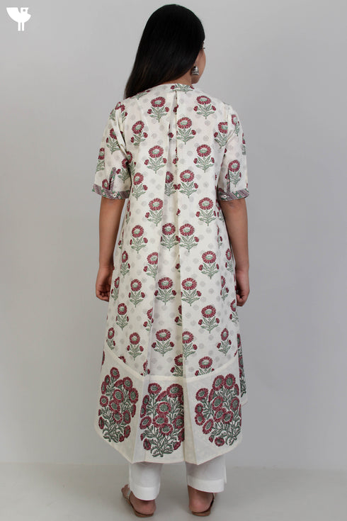 Cambric Cotton Kurta With Floral Block Print