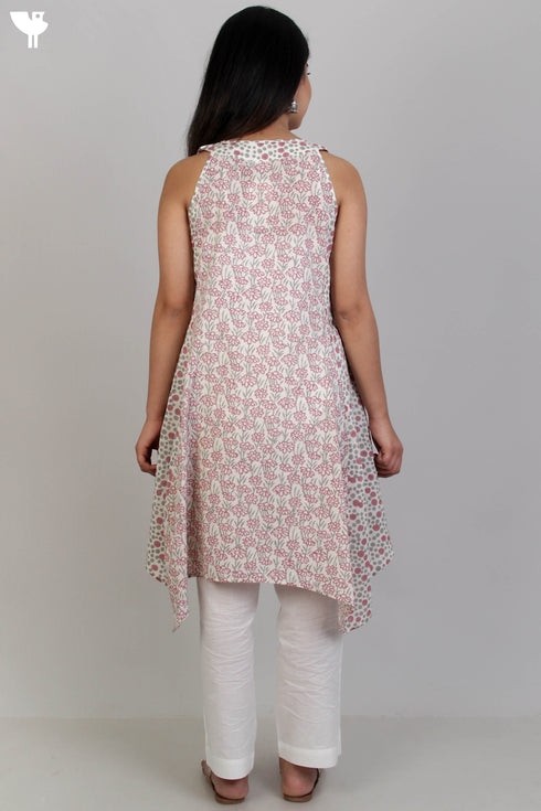 Cambric Cotton Sleeveless Dress With Graphic Block Print