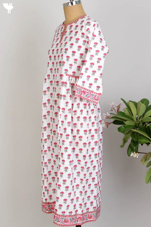 Cambric Cotton Dress In Floral Block Print