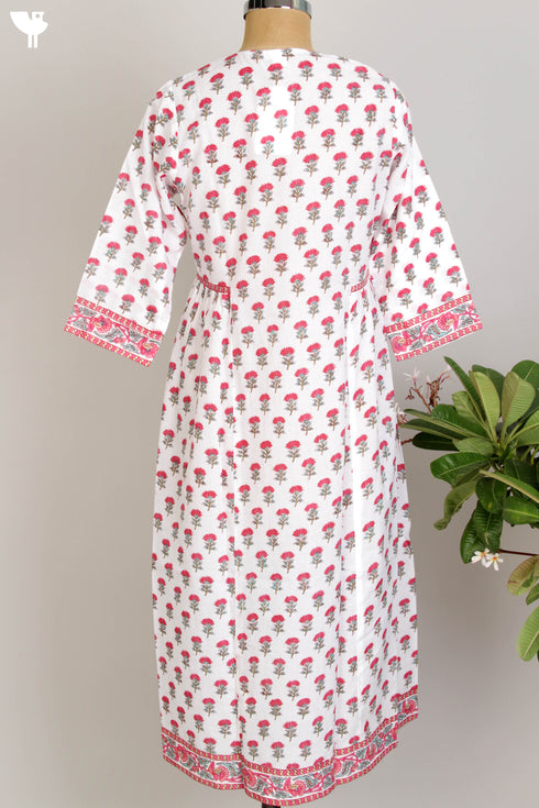 Cambric Cotton Dress In Floral Block Print