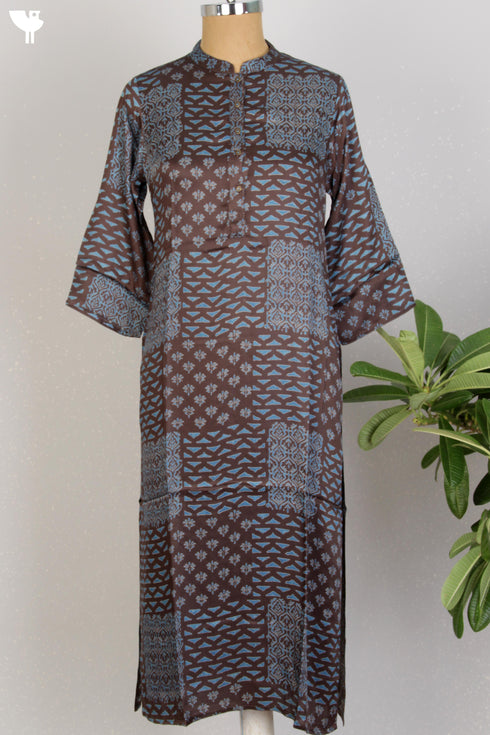 Satin Kurta In Graphic Block Print