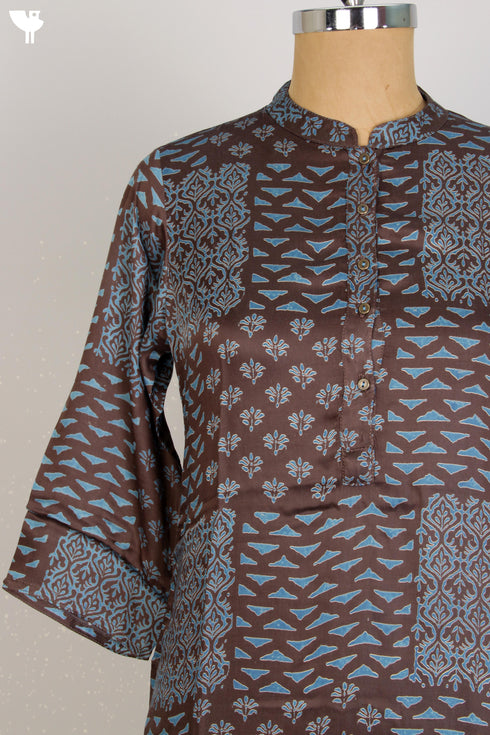 Satin Kurta In Graphic Block Print