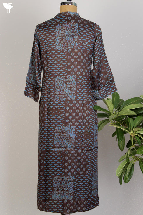 Satin Kurta In Graphic Block Print