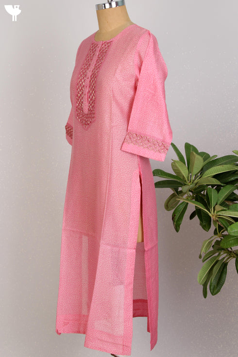 Chanderi Silk Kurta With Tissue Embroidery