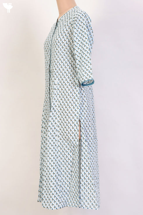 Cambric Cotton Kurta WithFloralBlock Print